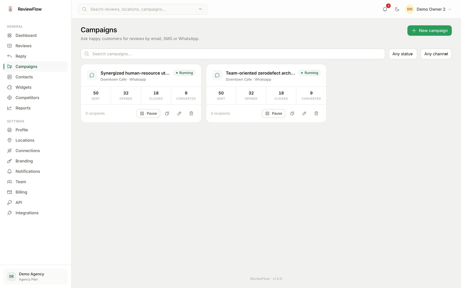 Review request campaigns with delivery stats