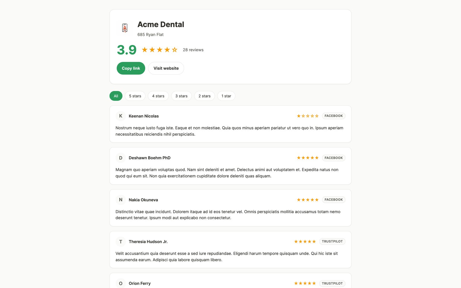 Public review showcase page