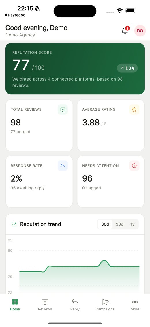 ReviewFlow mobile dashboard